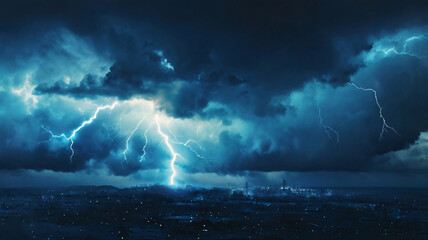 Fototapeta premium Realistic thunder light and blue smoke cloud