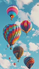 Fototapeta premium Colorful hot air balloons floating in the sky, 4K hyperrealistic photo