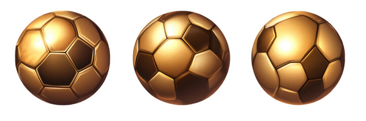 Golden soccer balls isolated transparent background   sports trophy design element