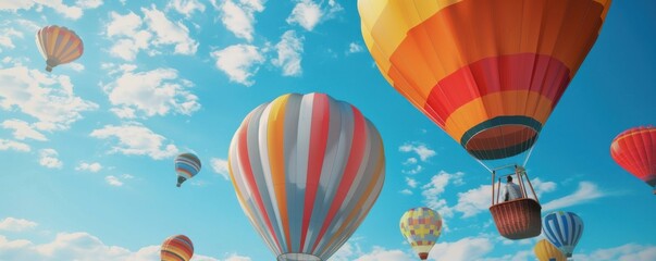 Obraz premium Colorful hot air balloons in the sky, 4K hyperrealistic photo