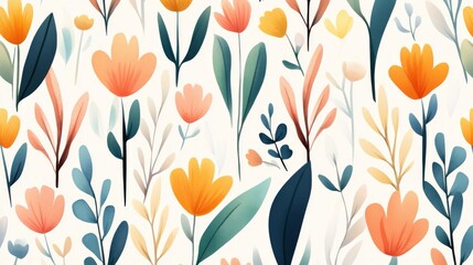 A colorful painting of flowers with a blue and green background. The flowers are in various sizes and colors, and they are arranged in a way that creates a sense of movement and depth