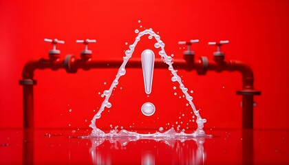 Water leak forming an exclamation mark highlights plumbing emergencies.