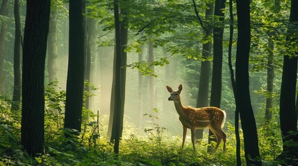 Serene Deer Standing in a Lush Green Forest