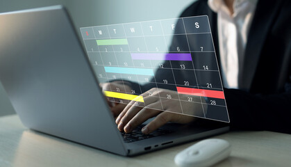 Managing a scheduled meeting.Businessman manages time to work efficiently and on time on all...