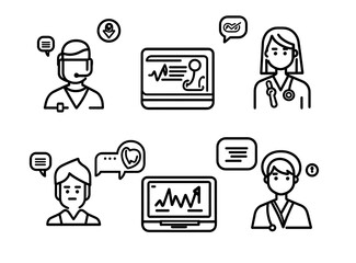 A set of icons representing online medical tropes, such as doctor and nurse