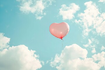 Fototapeta premium Pink heart balloon on blue sky background. Valentines day concept.
