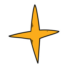 Hand drawn cartoon yellow quadrilateral star on white background.