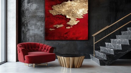 Abstract Red and Gold Artwork for Modern Spaces