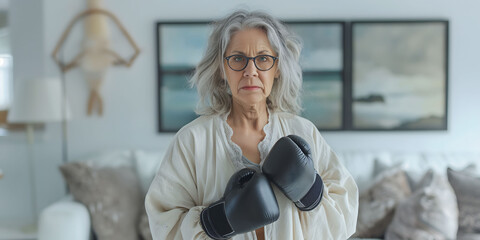 woman wearing boxing gloves, symbolizing empowerment and resilience, ideal for use in articles about domestic violence awareness, self-defense, and protection against abuse for individuals.