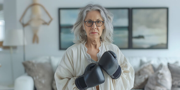 woman wearing boxing gloves, symbolizing empowerment and resilience, ideal for use in articles about domestic violence awareness, self-defense, and protection against abuse for individuals.