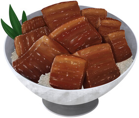 Pork and rice in a bowl