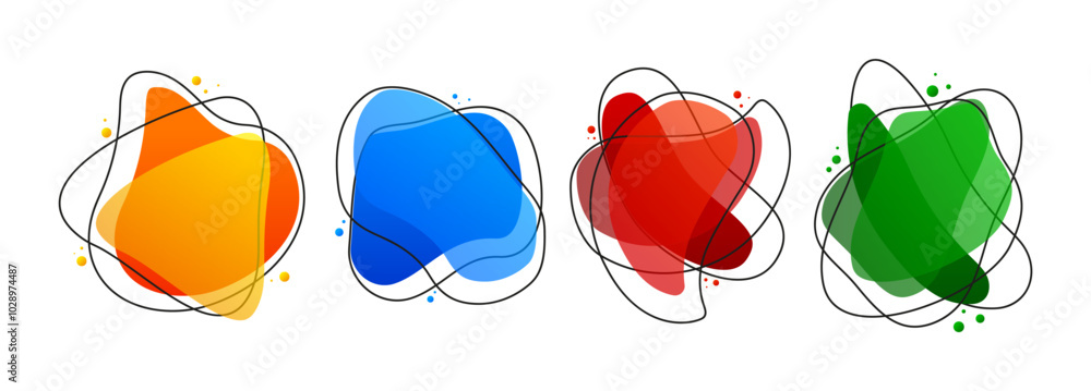 Poster abstract liquid shapes. fluid design. isolated flat geometric shapes of different colors. design tem