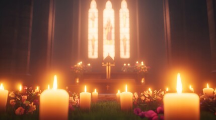 Softly Glowing Candles in a Church Setting