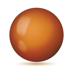 Glass brown ball or precious pearl. Glossy realistic ball, 3D sphere. Abstract vector illustration highlighted on a white background. Big metal bubble with shadow