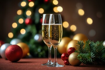 champagne and christmas decorations