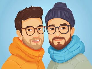 Fototapeta premium Vector Flat Illustration of Two Gay Guys Kissing