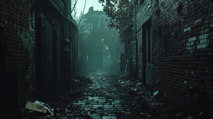 A Dark and Foggy Brick Alleyway