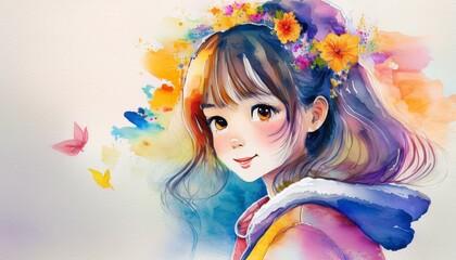 水彩画の可愛い女の子（watercolor beautiful woman）
