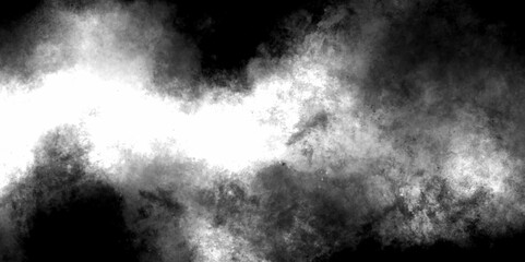 Moody black and white smoke background. liquid smoke rising sky with puffy. Abstract gray smoke overlays realistic dust and white natural effect pattern on black. white smoke in dark room. 