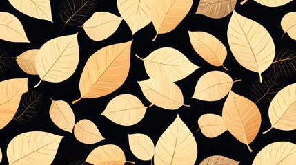 Obraz premium A black and white image of leaves with a yellow background. The leaves are scattered all over the image, creating a sense of movement and energy. The contrast between the black and white