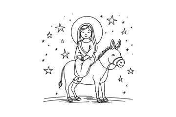 Baby Jesus lying in a manger in a stable. Biblical nativity scene. One line drawing. Vector illustration