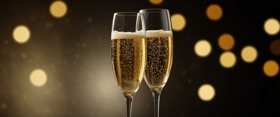 two glasses of champagne on a black background