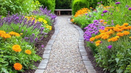 Serene Garden Pathway with Colorful Flowers