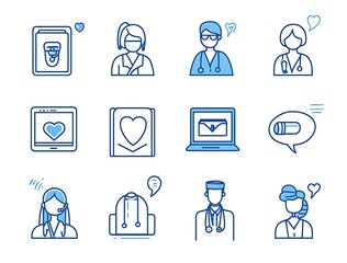 Set of line icons for online medical services