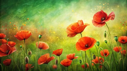 Obraz premium Illustration of Red Poppies on Washi Kozo Paper - Beautiful Floral Art for Nature Lovers and Home Decor