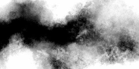 Moody black and white smoke background. liquid smoke rising sky with puffy. Abstract gray smoke overlays realistic dust and white natural effect pattern on black. white smoke in dark room. 