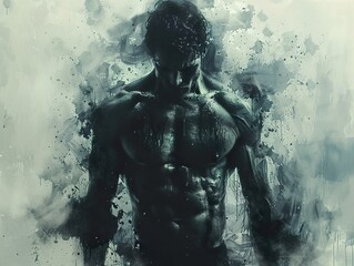 Fototapeta premium Abstract Muscular Man Portrait - Digital Watercolor Art