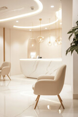 Fototapeta premium white luxury showroom with reception area, beige chairs in the waiting area