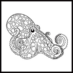 Funny chameleon, exotic lizard with protruding eyes and a prehensile tail, hiding among leaves of a tropical tree branch in a wild jungle, black and white outline vector cartoon illustration