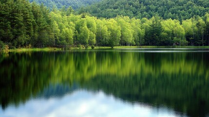 Tranquil Lake Surface with Reflections of Trees