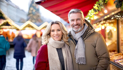 Naklejka premium Pärchen am Weihnachtsmarkt 