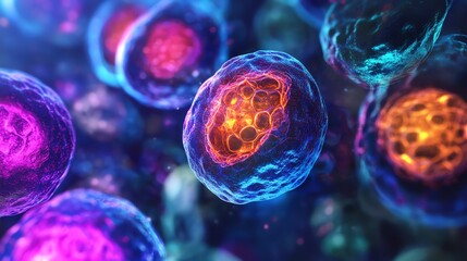 Obraz premium Colorful cells in vibrant microscopic detail