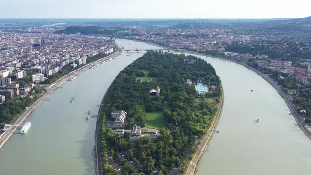 Top view of Margit Island, one of the most touristic spots in Budapest