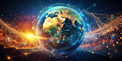 Obraz premium Innovative Earth Globe Tech logo design featuring particles, perfect for modern branding solutions that emphasize creativity, connectivity, and