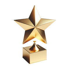 Metallic 3D image of golden trophy with a star on top on a white background PNG