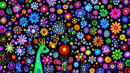 Brightly colored folk art illustration with intricate patterns and stylized animals, blending culture and tradition.