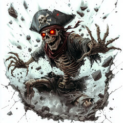 Skeleton Pirate Captain Bursting Through the Ground