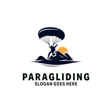 Paragliding logo design vector silhouette illustration