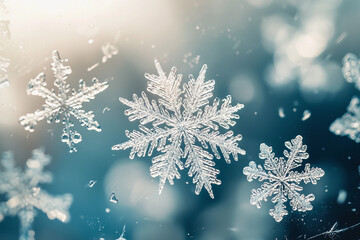 Delicate snowflakes gracefully falling in a winter wonderland