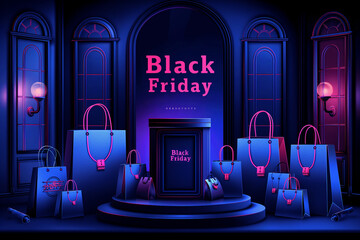 A display of black bags with the words Black Friday written on it