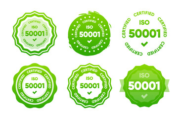 50001 Iso certified standarts collection. International Organization for Standardization stamp. Vector illustration.