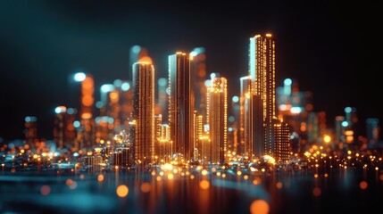 Obraz premium Glowing 3D Render of Futuristic City Skyline