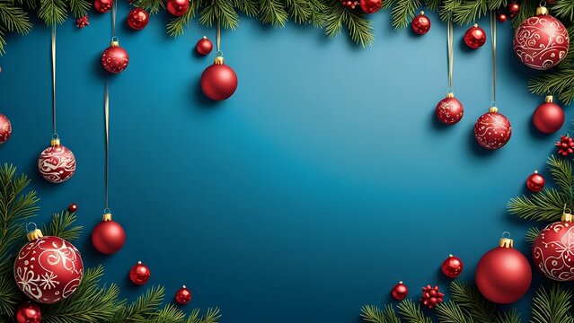 christmas background with balls and fir branches
