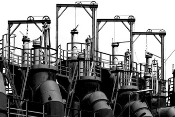 Historic blast furnace plant in Völklingen. Silhouette of the complex steel construction in which...
