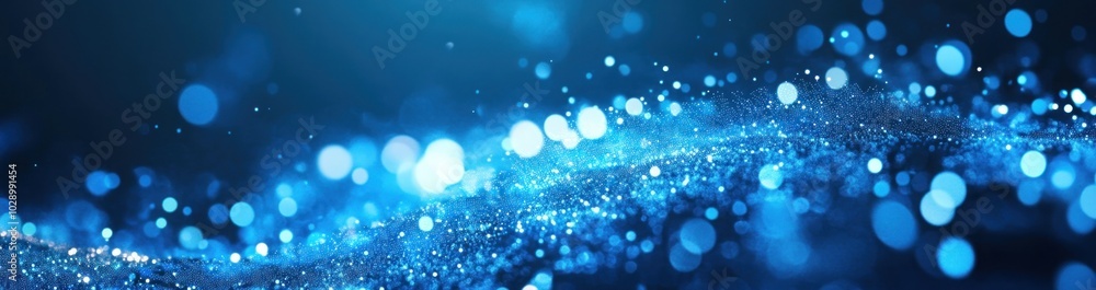 Poster abstract blue bokeh background with glowing light and soft focus.