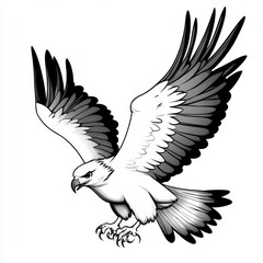 Obraz premium Black and White Vector Illustration of a Hawk or Eagle with Spread Wings